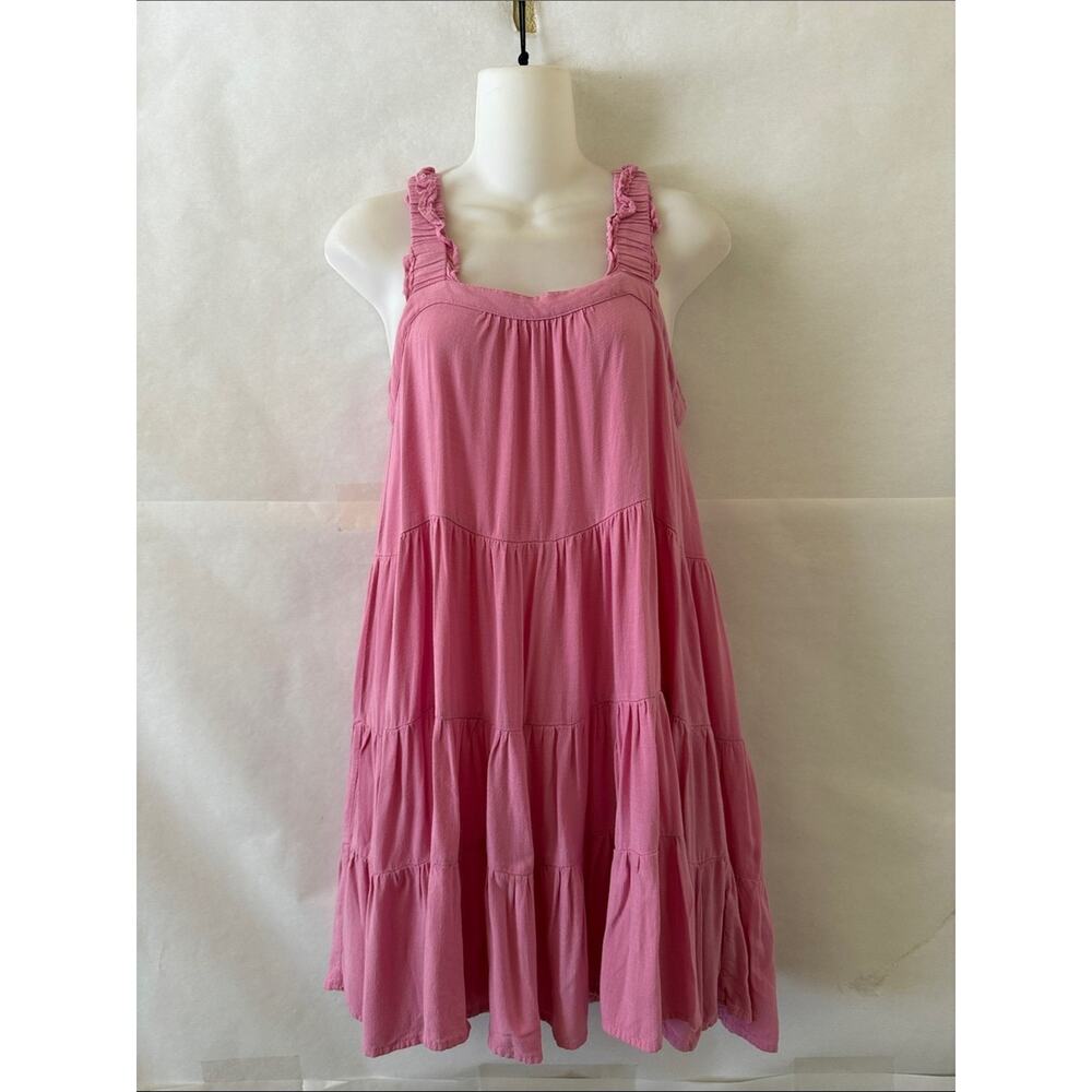 Shinestar Tiered Babydoll Sundress Size S Pink Sleeveless Mini Flowy Cottagecore